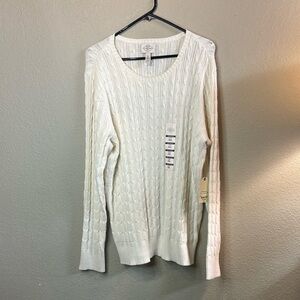 New St. John’s Bay Sweater Ivory Cable Knit Crew Neck Preppy Casual Women’s XXL